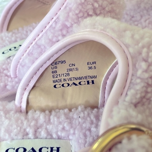 Brand New Coach Pink Shearling Hollie Flip Flop Sandal Plush Buckle Slides - Picture 8 of 16